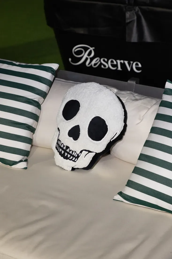 A skull cushion in the courtside lounge