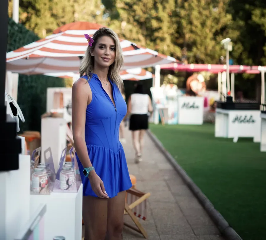 A guest in blue at the Aloha brand activations